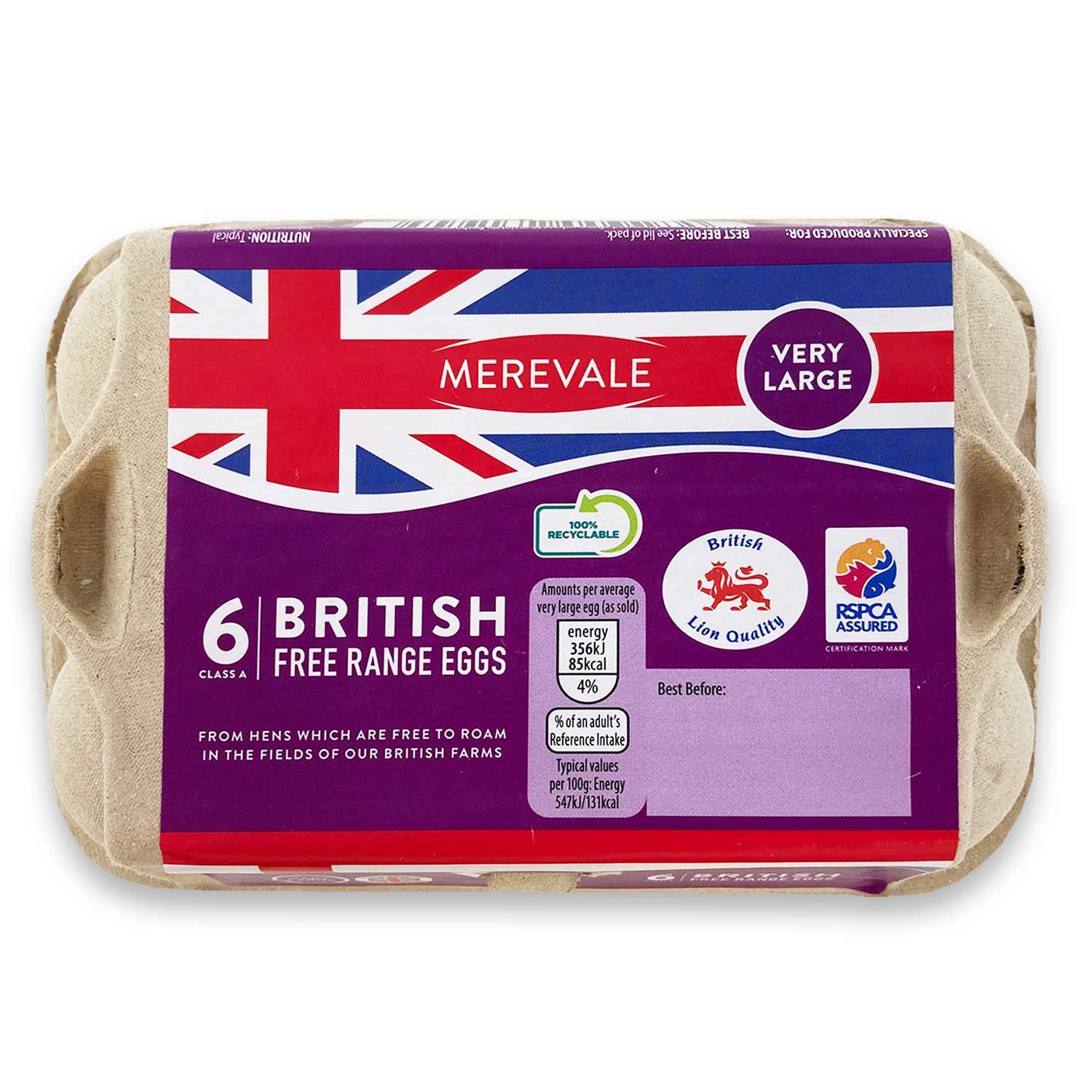 Merevale British Free Range Very Large Eggs 438g/6 Pack