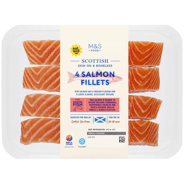 M&S 4 Scottish Salmon Fillets Skin On 480g