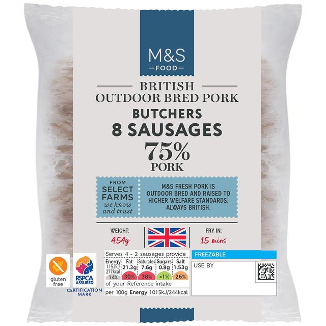 M&S Butchers 8 Pork Sausages 454g