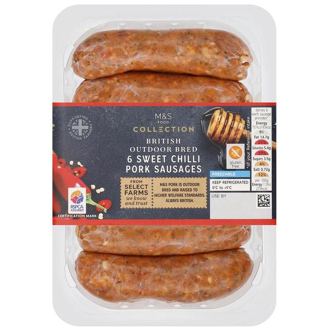 M&S 6 Sweet Chilli Pork Sausages 400g