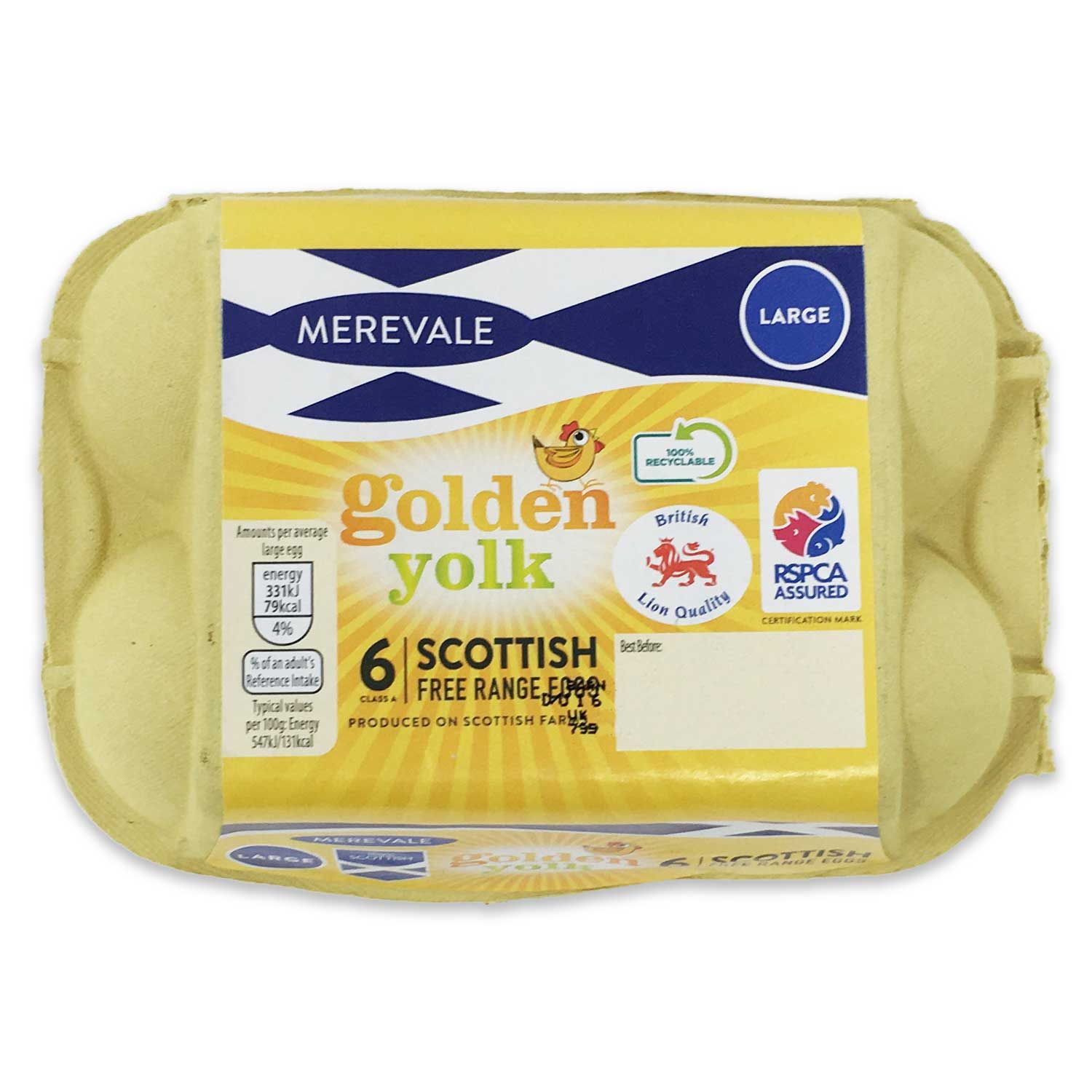 Merevale Large Scottish Free Range Golden Yolk Eggs 6 Pack