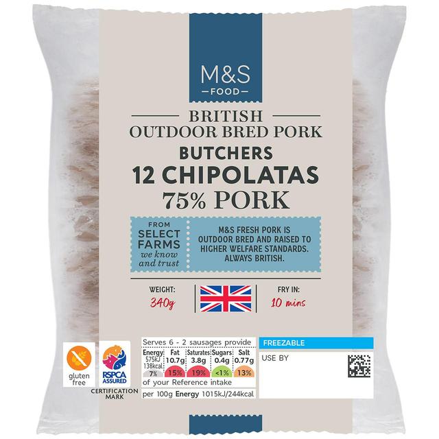 M&S 12 Pork Chipolatas 340g