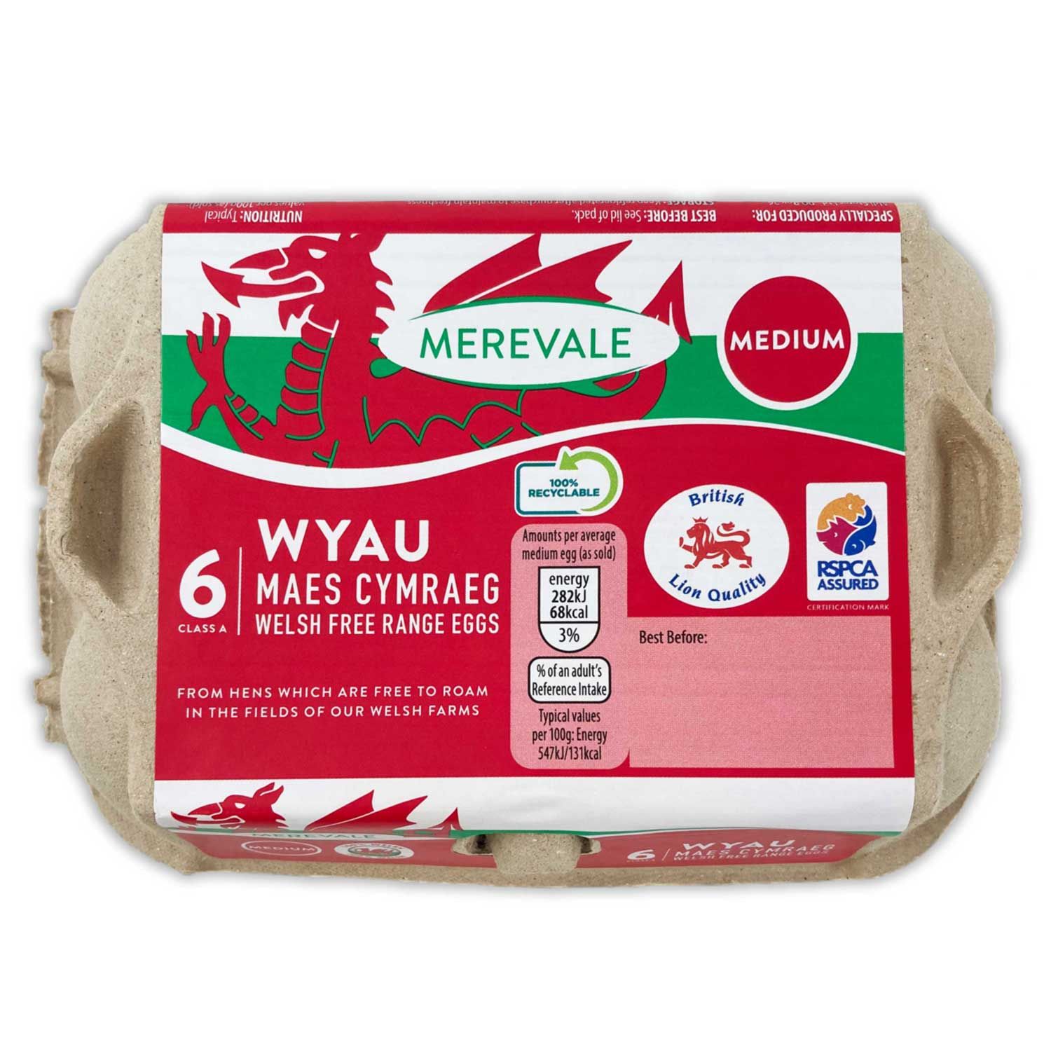 Merevale Medium Welsh Free Range Eggs 6 Pack