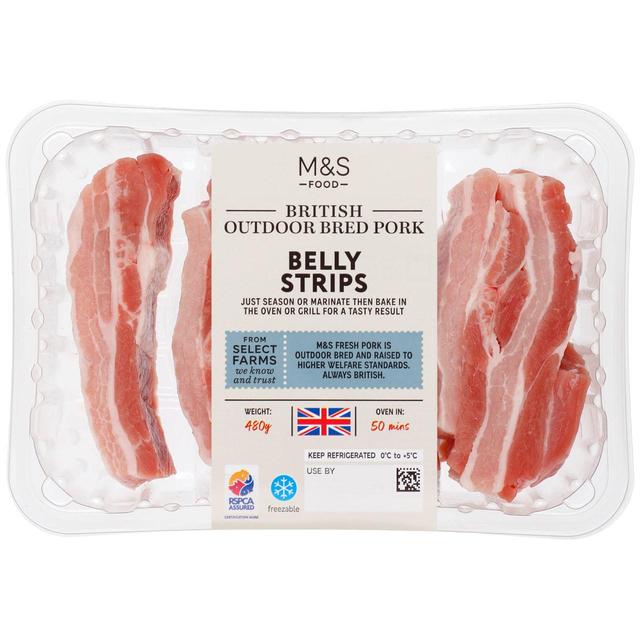 M&S Select Farms Pork Belly Strips 480g