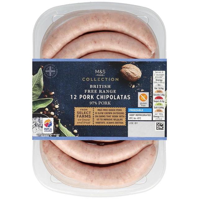 M&S Select Farms British 12 Free Range Pork Chipolatas 375g