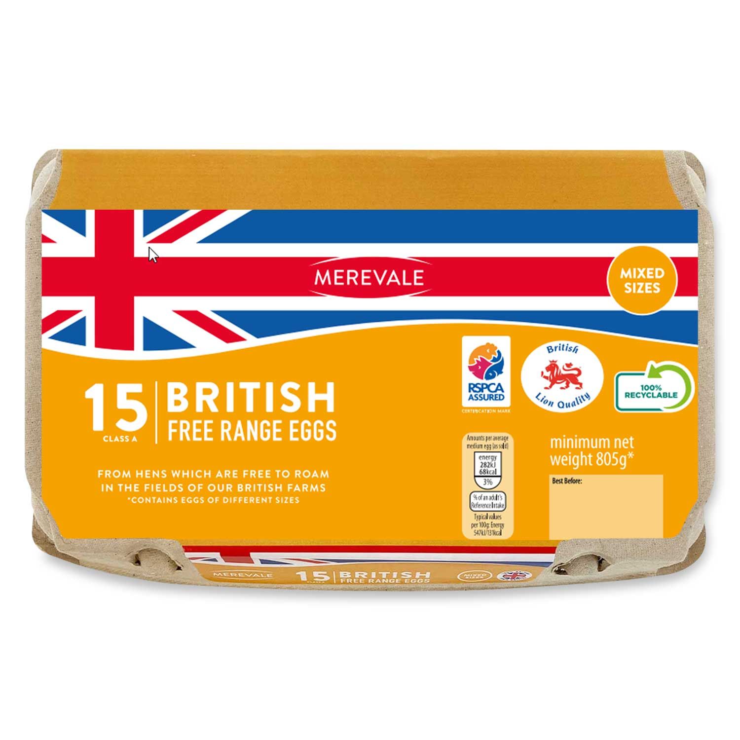 Merevale Mixed Weight British Free Range Eggs 15 Pack