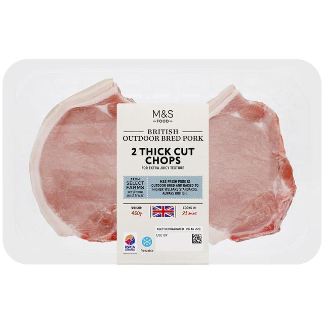 M&S Select Farms 2 British Outdoor Bred Pork Chops Thick Cut 450g