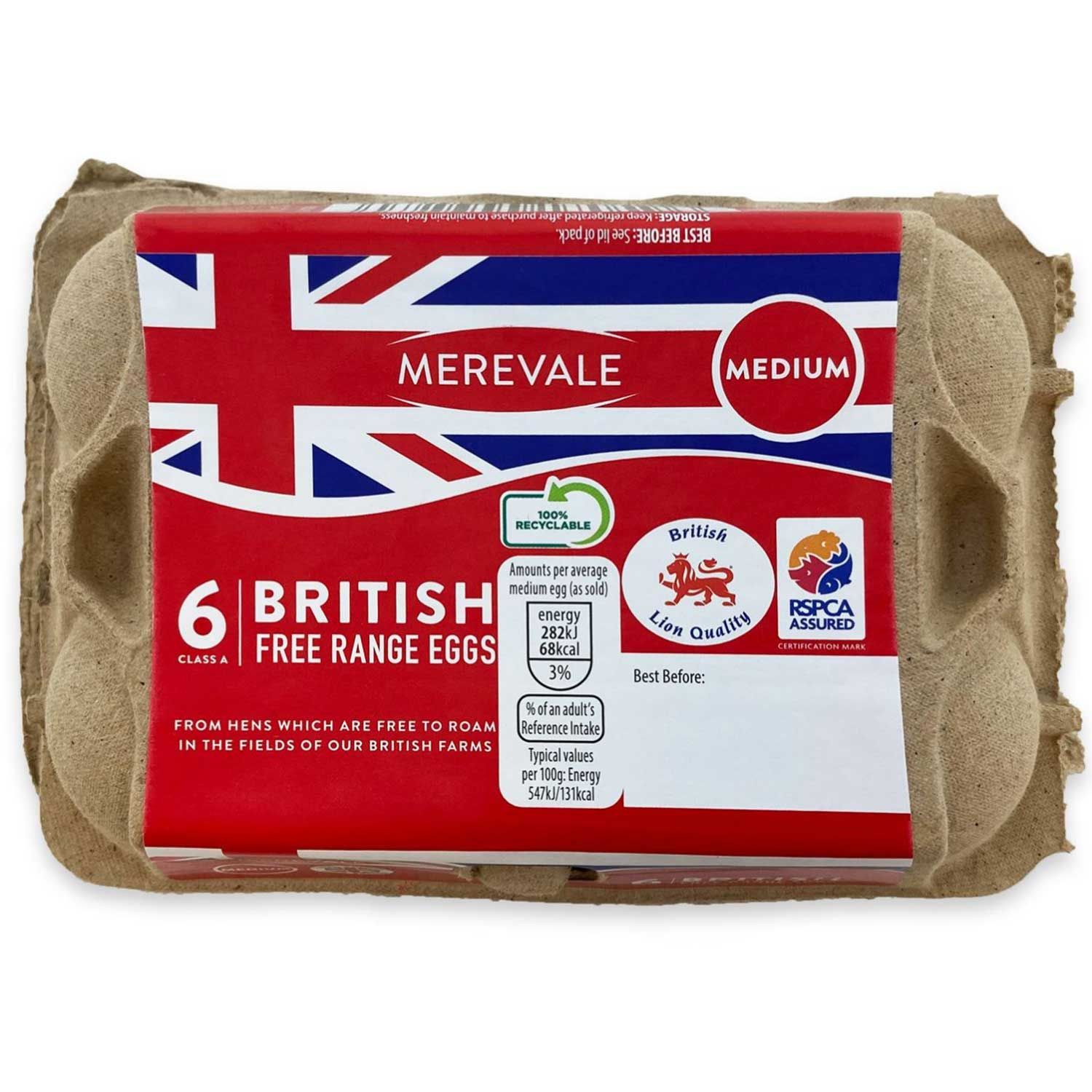 Merevale British Free Range Medium Eggs 318g/6 Pack