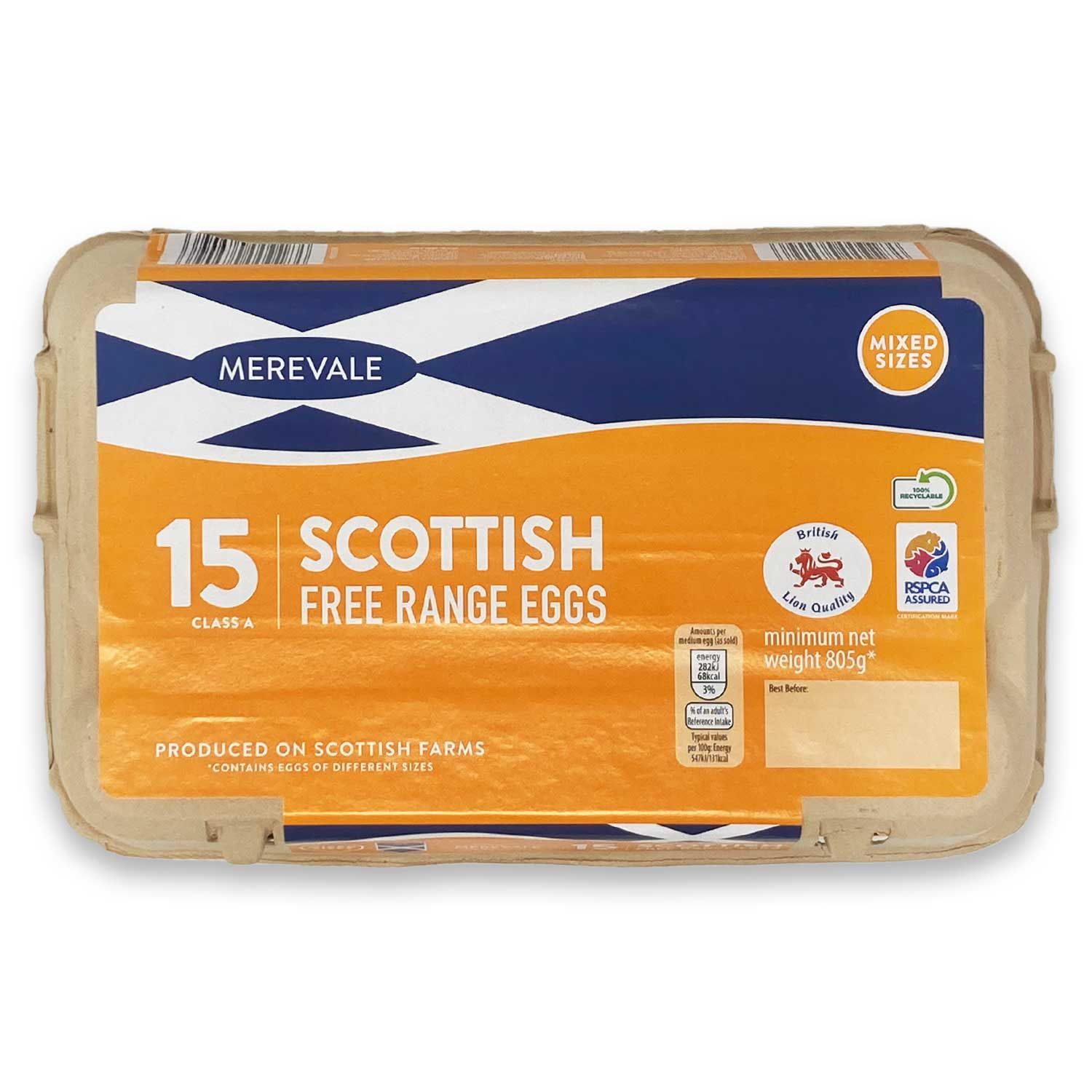 Merevale Mixed Weight Scottish Free Range Eggs 15 Pack